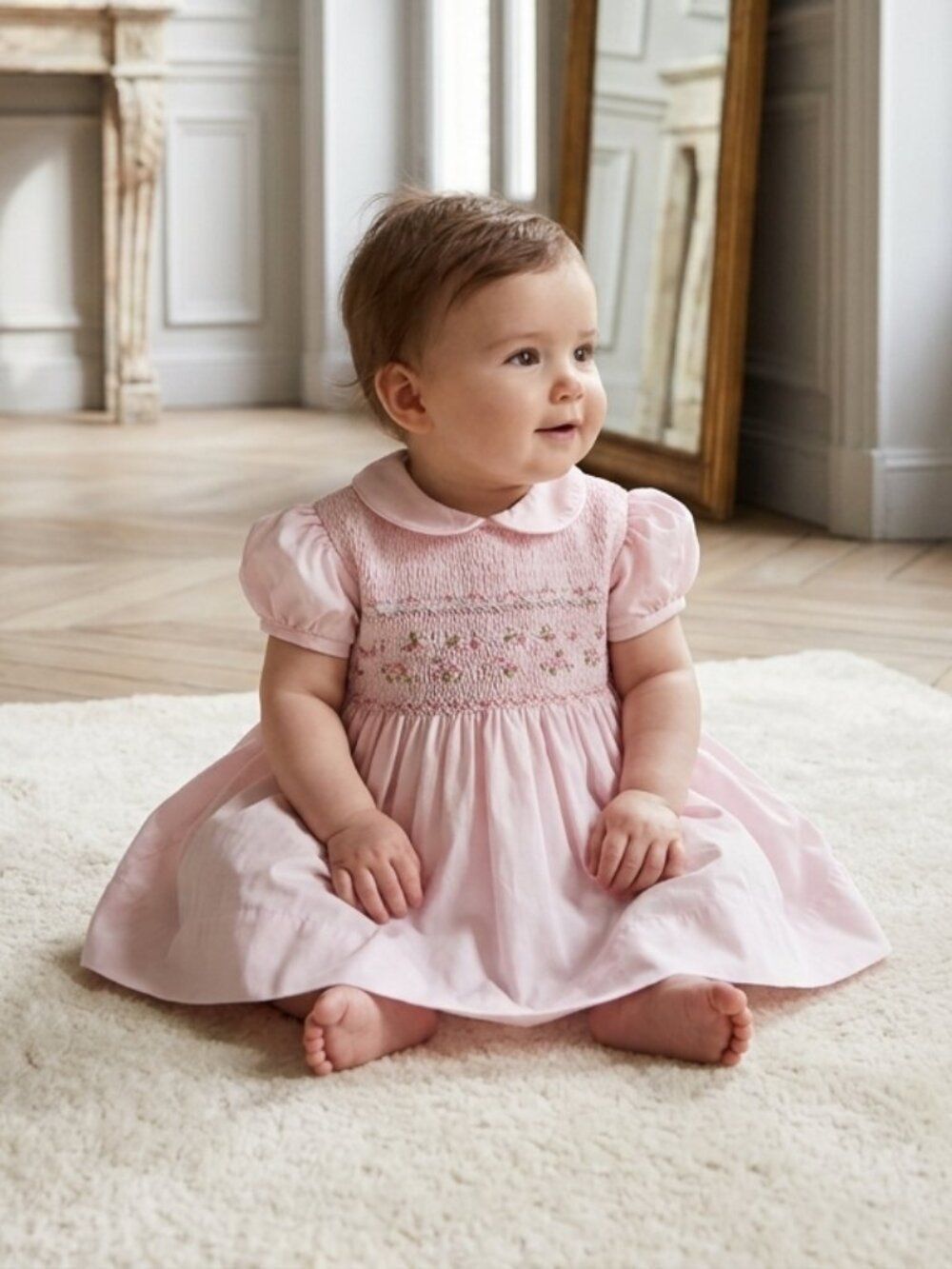 Carriage Boutique Pink Smocked & Embroidered Baby Dress | Size 3 Months